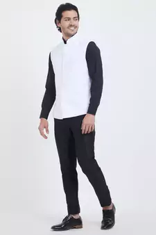 White Plain Viscose Nehru Jacket