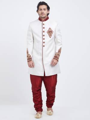 White Embroidered Art Silk Sherwani 1