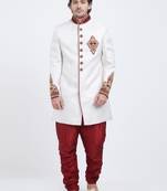 White Embroidered Art Silk Sherwani