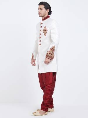 White Embroidered Art Silk Sherwani 2