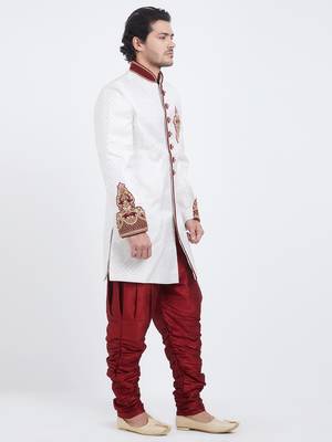 White Embroidered Art Silk Sherwani 3