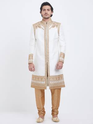 White Embroidered Art Silk Sherwani 1