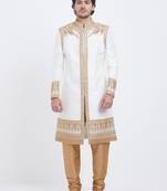 White Embroidered Art Silk Sherwani
