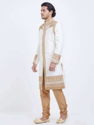 White Embroidered Art Silk Sherwani 2