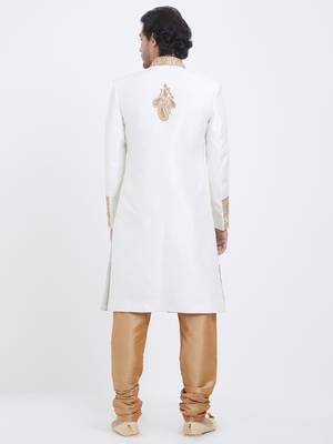 White Embroidered Art Silk Sherwani 4