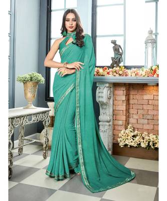 Green Printed georgette saree with blouse 1