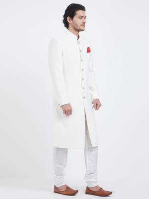 White Plain Viscose Sherwani 3