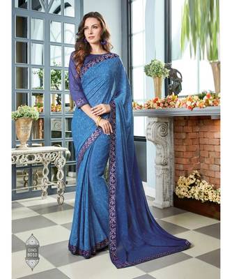 Blue Printed Georgette Saree With Blouse 1