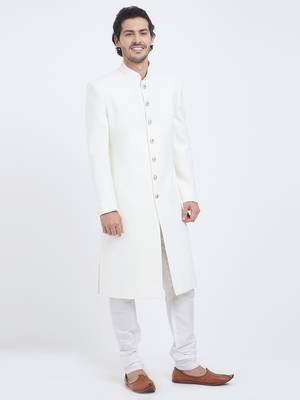 White Plain Viscose Sherwani 5