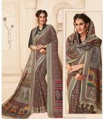 Grey Printed viscose saree with blouse with shawls