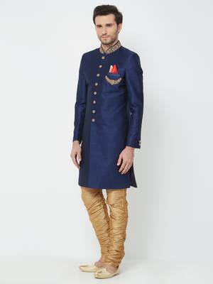 Navy Blue Embroidered Art Silk Sherwani 2