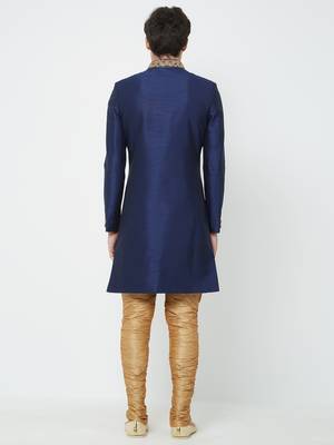 Navy Blue Embroidered Art Silk Sherwani 4