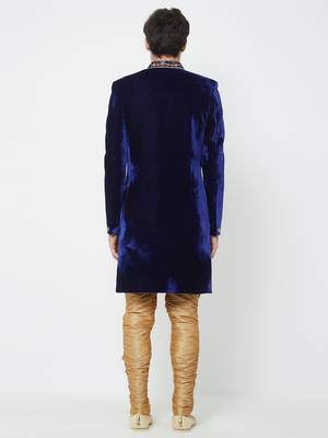 Navy Blue Embroidered Velvet Sherwani 4