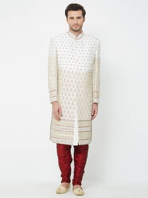 White Embroidered Art Silk Sherwani 1