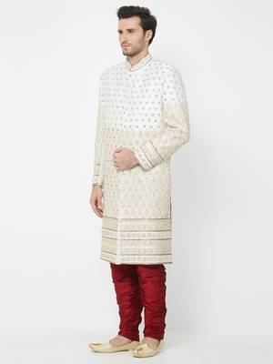 White Embroidered Art Silk Sherwani 2