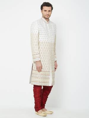 White Embroidered Art Silk Sherwani 3