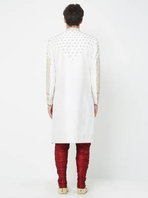 White Embroidered Art Silk Sherwani 4