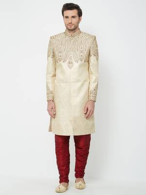 White Embroidered Art Silk Sherwani 1