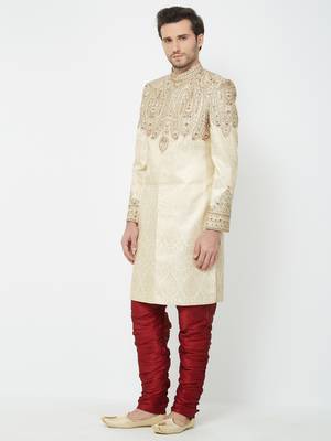 White Embroidered Art Silk Sherwani 2