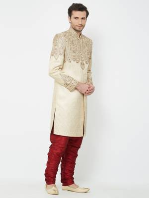 White Embroidered Art Silk Sherwani 3
