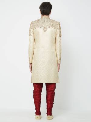 White Embroidered Art Silk Sherwani 4