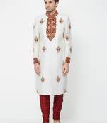 White Embroidered Art Silk Sherwani