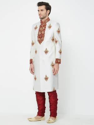 White Embroidered Art Silk Sherwani 2
