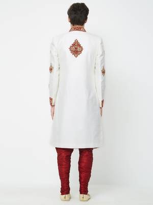 White Embroidered Art Silk Sherwani 4