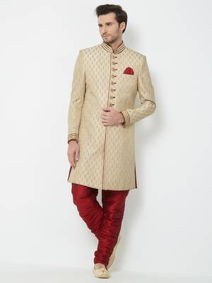 Gold Embroidered Art Silk Sherwani 5