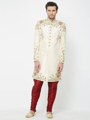 White Embroidered Art Silk Sherwani 1