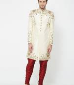 White Embroidered Art Silk Sherwani