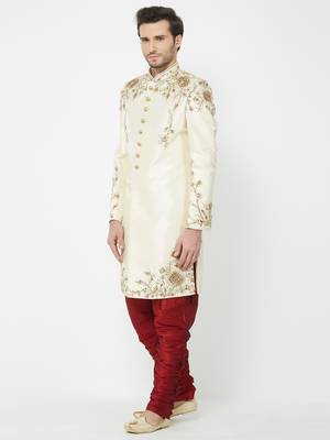 White Embroidered Art Silk Sherwani 2