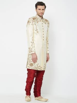 White Embroidered Art Silk Sherwani 3