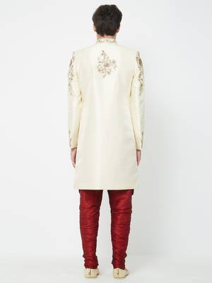 White Embroidered Art Silk Sherwani 4