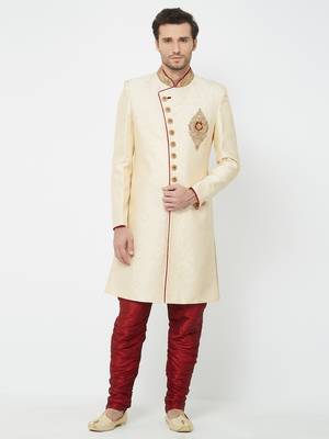 White Embroidered Art Silk Sherwani 1