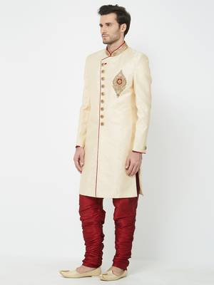 White Embroidered Art Silk Sherwani 2