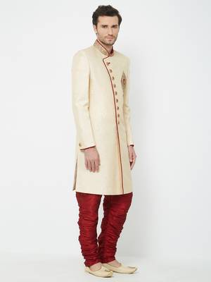 White Embroidered Art Silk Sherwani 3