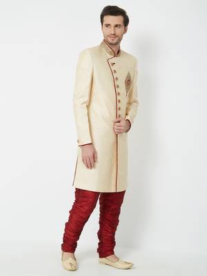 White Embroidered Art Silk Sherwani 5