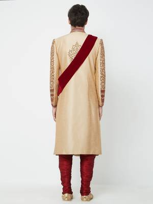 Gold Embroidered Art Silk Sherwani 4