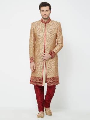 Gold Embroidered Art Silk Sherwani 1