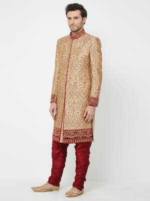 Gold Embroidered Art Silk Sherwani 2