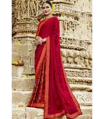 Red  Printed chiffon saree with blouse