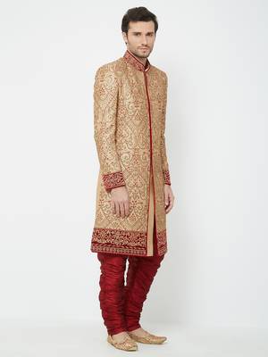 Gold Embroidered Art Silk Sherwani 3