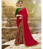 Red Printed Chiffon Saree With Blouse