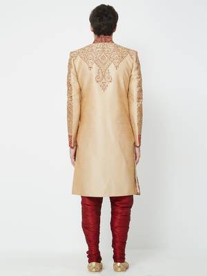 Gold Embroidered Art Silk Sherwani 4