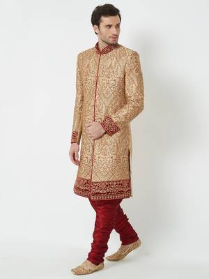 Gold Embroidered Art Silk Sherwani 5