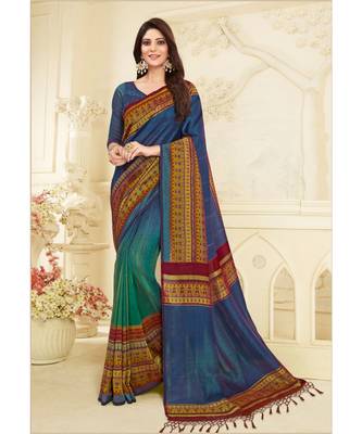 Blue Printed georgette saree with blouse 1