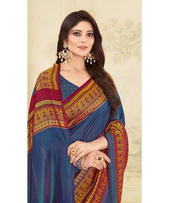 Blue Printed georgette saree with blouse 2