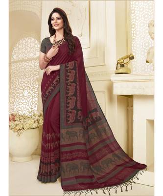 Maroon Printed georgette saree with blouse 1