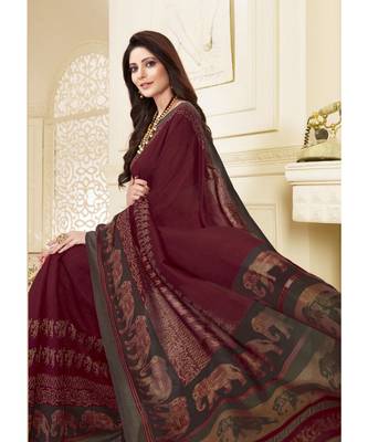 Maroon Printed georgette saree with blouse 2